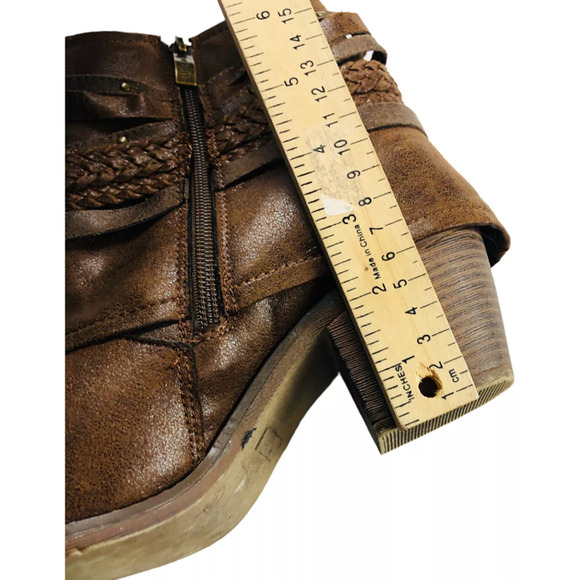 Lime Light Womens Faux Leather Cuffed Ankle Booties Block Heels Brown Size 10 - Picture 9 of 9